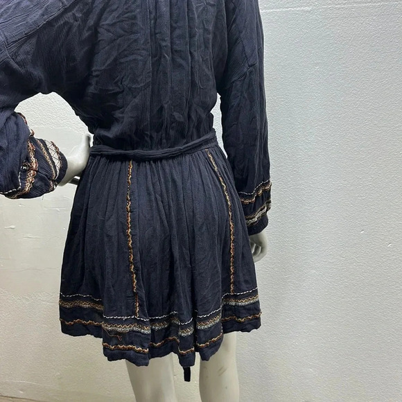 Free People Delilah Embroidered Wrap Mini Dress Midnight Blue Size XS - Picture 11 of 11